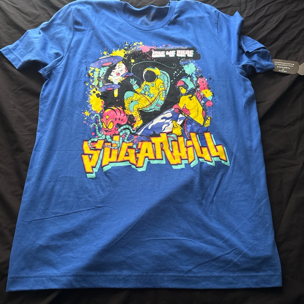 Blue Graphic T-Shirt with Colorful Design